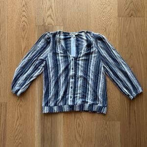 Pale Sky Striped V Neck Blouse womens small